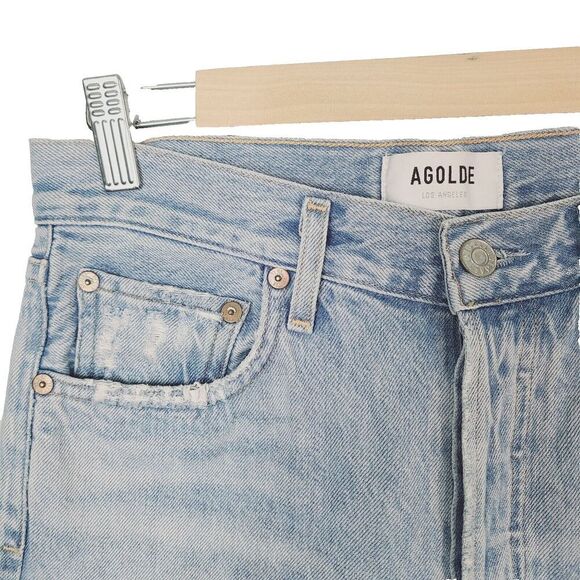 Agolde Jamie Jeans 26 Blue Light Washed High-Rise Distressed‎ Ripped Button Fly - Picture 2 of 12
